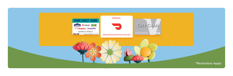 Brands such as Home Sweet Home Choice and Doordash gift cards