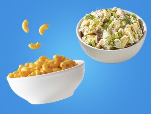 Mac and cheese and potato salad.