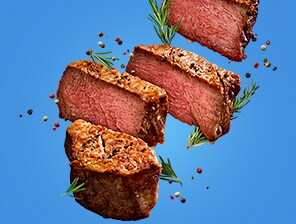 Grilled steak with herbs and spices.