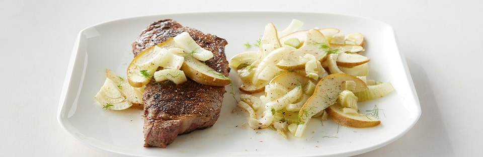 30-Minute Steak with Roasted Pear and Fennel