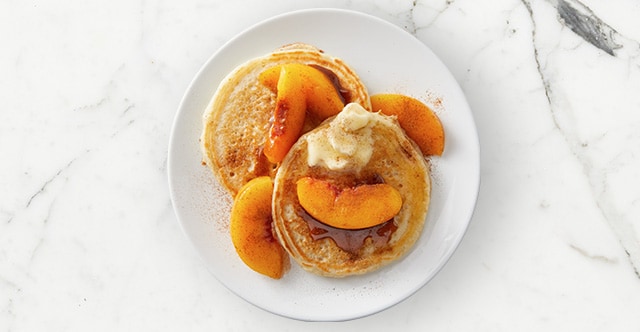 Quinoa Yogurt Pancakes with Vanilla Cinnamon Peaches