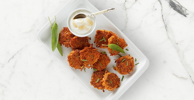Sweet Potato Pancakes with Maple Yogurt Sauce