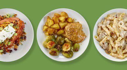 three plates of fall dinners