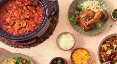 slow cooker meal with plated dish and toppings